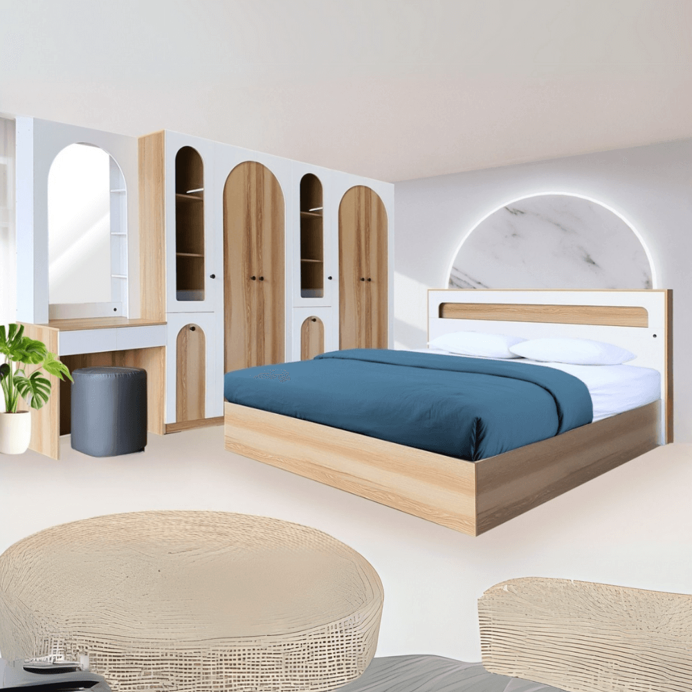 ชุดห้องนอน + ที่นอน PVC 6 ฟุต WISDOM DESIGN FURNITURE รุ่น ARISTA 12 สี แอช/ขาว_1